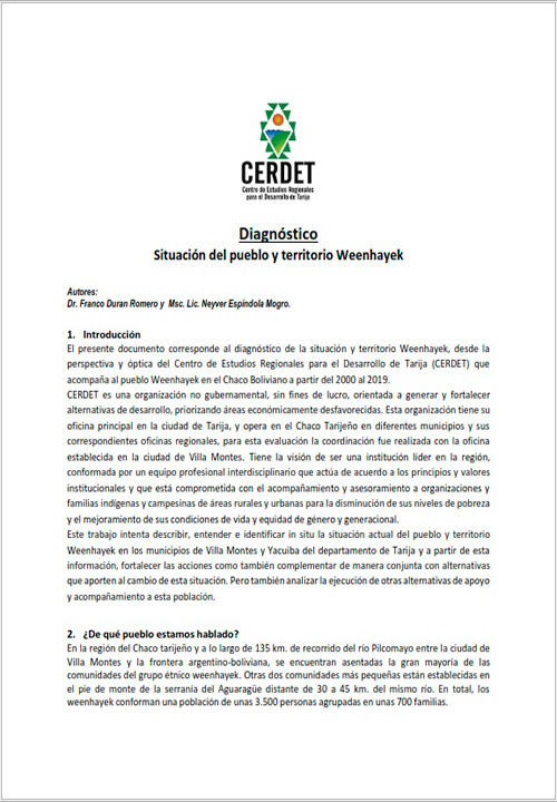 Diagnóstico TCO Weenhayek en situación de vulnerabilidad